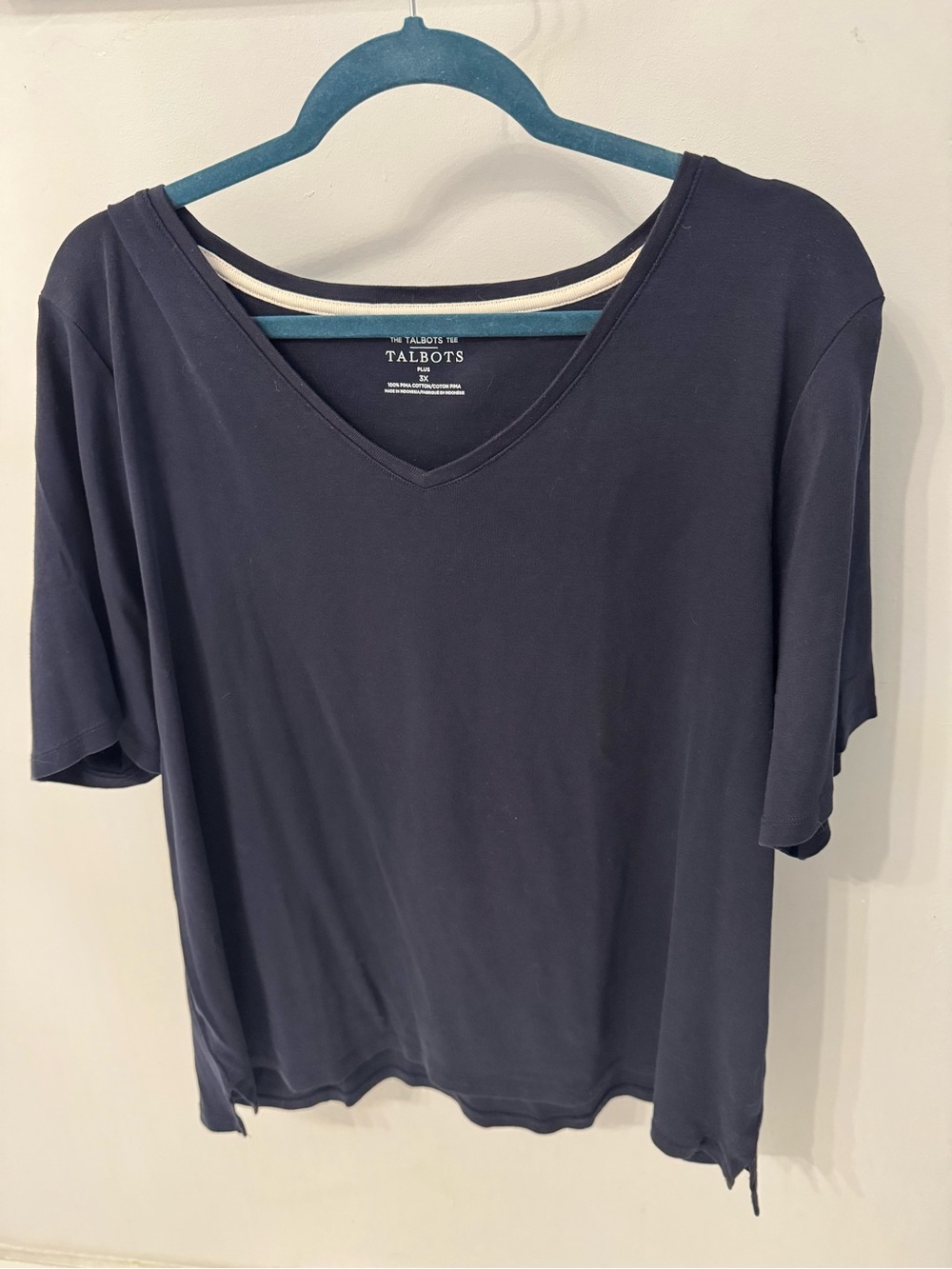 Talbots Tee Womens Top Plus Size 3X Navy Blue Pima Cotton Short Sleeve EUC